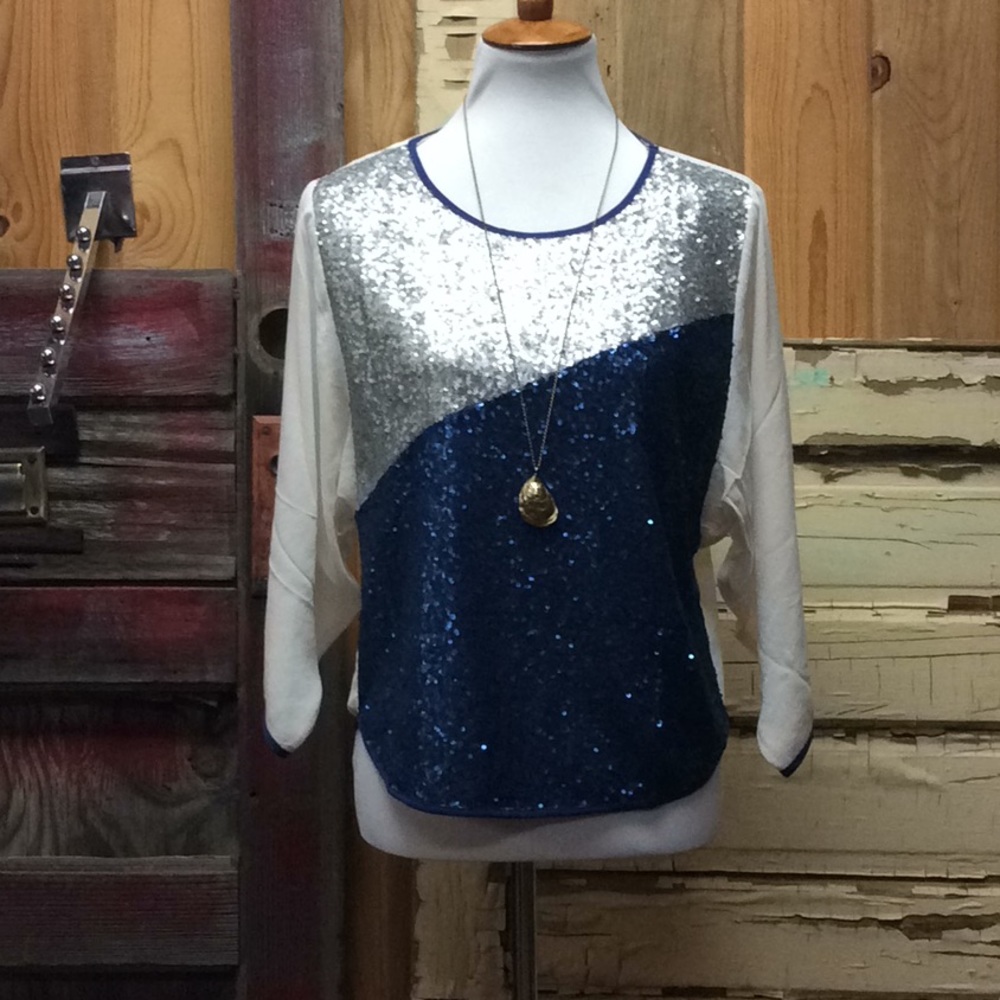 3/4 Sleeve Sequin Blouse